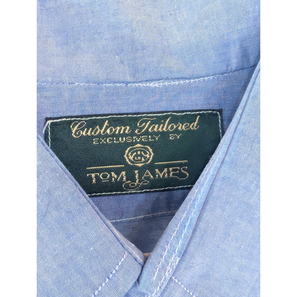 Tom James Mens Blue Custom Tailored Long Sleeve Dress Shirt Button Down 17" Neck - Picture 2 of 8